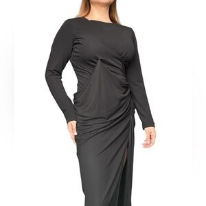 Badgley Mishka Black Draped Long Sleeve Gown 100 % viscose - Size 8 ( Medium)